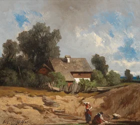 Lavandières au bord de la rivière
